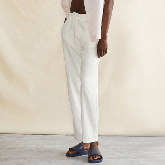 ONIA Men's Stretch Linen Pull On Pants White Medium